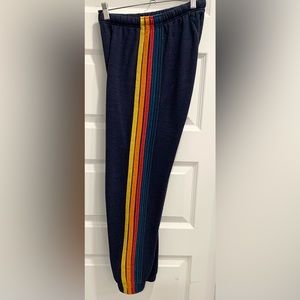 Aviator Nation Navy Track Pants with Rainbow Stripes